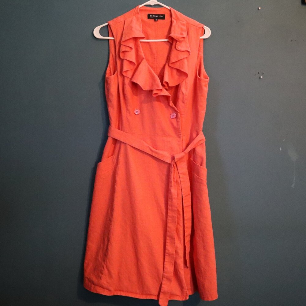 Peachy Orange Linen Jones New York Sleeveless Dress Sz 12